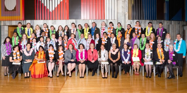 2014 Fulbright New Zealand grantees with Hon Hekia Parata, Minister of Education, and Marie Damour, Chargé d’Affaires ad interim at the US Embassy
